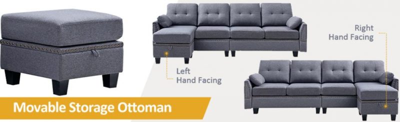 honbay reversible sectional sofa couch for living room l-shape sofa couch 4-seat sofas sectional
